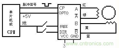 圖2：某廠(chǎng)SH系列二相恒流斬波驅動(dòng)電源與單片機及電機接線(xiàn)圖