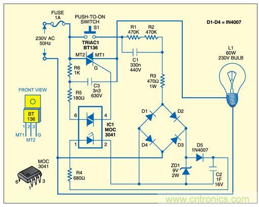關(guān)燈后燈光逐漸熄滅的電路設計